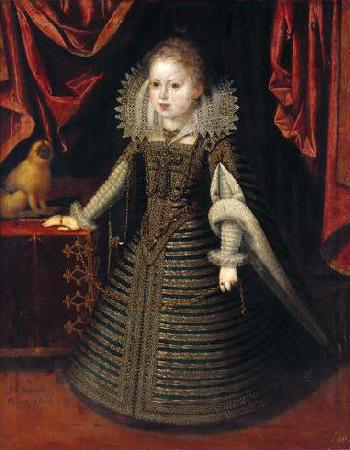 Juan Pantoja de la Cruz Infantin Anna (1601-1666), Konigin von Frankreich, Bildnis in ganzer Figur mit einem Lowenaffchen oil painting picture